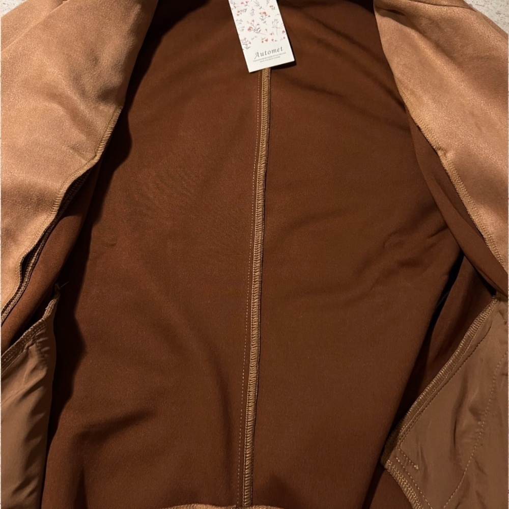 Moto-Style Soft Vegan Suede Lightweight Long Sleeve Jacket-Tan/LG/NWT - Picture 10 of 15